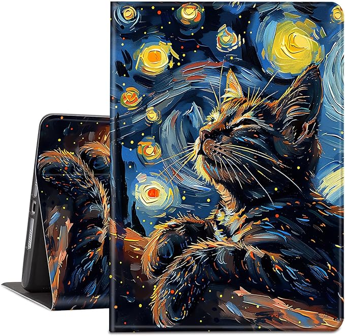 Case for Kindle Paperwhite 12th Generation 7 &amp Kindle ColorSoft Signature Edition PU Leather Protective Cover with Auto Sleep/Wake for Kindle Paperwhite 2024– Cute Cat Starry Sky