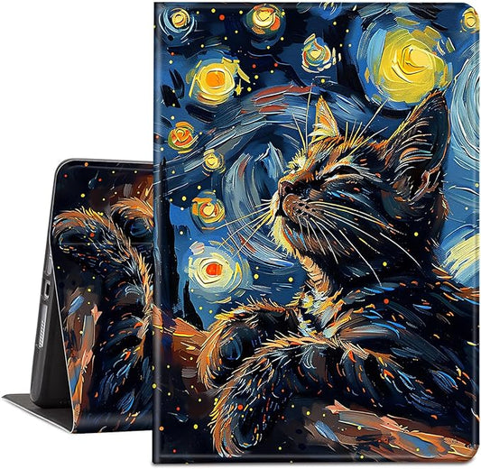 Case for Kindle Paperwhite 12th Generation 7 &amp Kindle ColorSoft Signature Edition PU Leather Protective Cover with Auto Sleep/Wake for Kindle Paperwhite 2024– Cute Cat Starry Sky