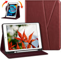 DTTO Rotating Case for iPad 9th/8th/7th Generation 10.2 Inch 2021/2020/2019 360 Degree Swiveling Premium Leather Folio Stand Cover with Pencil Holder - Auto Wake/Sleep and Hand Strap Burgundy Red