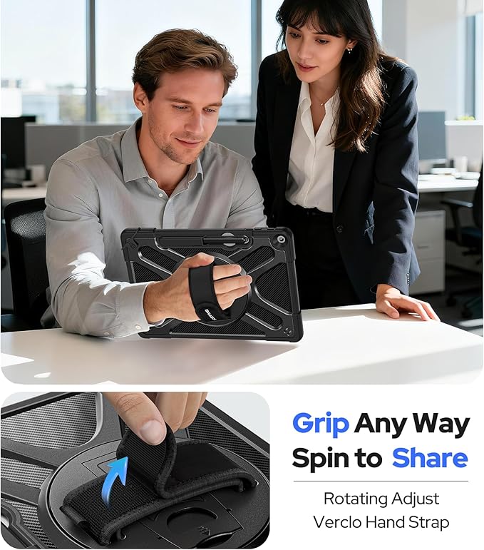 BRAECNstock Case for Microsoft Surface Pro 12 inch 1st Edition 2025 Rugged Protective with Rotating Hand Strap &amp Stand Shoulder Strap Pencil Holder Compatible with Type Cover Keyboard Black