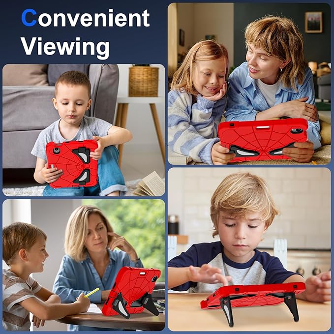Kids Case for iPad mini 7 A17 Pro 2024/ Mini 6 8.3 inch Spider Case for iPad mini 7th 6th Generation Shockproof Durable Full Protective Cover with Pencil Holder Kickstand (Red+Black)