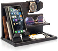 TESLYAR Wood Phone Docking Station for Men - Desktop or Nightstand Organizer - Birthday Gifts for Men Dad - Anniversary Idea from Wife - Key Holder Stand Wallet Watch &amp Essentials (Granite Blac