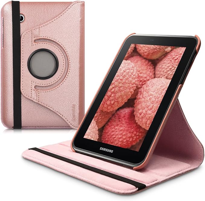 kwmobile Rotating Case Compatible with Samsung Galaxy Tab 2 7.0 P3110 / P3100 - Case PU Leather Tablet Cover with Stand - Rose Gold