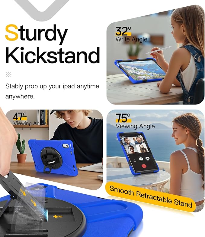BRAECN for iPad (A16) 11th/10th Generation case 11/10.9 inch 2025/2022 Heavy Duty Shockproof Protective with Pencil Holder Screen Protector 360°Rotating Stand Handle &amp Shoulder Strap Full Body Cov