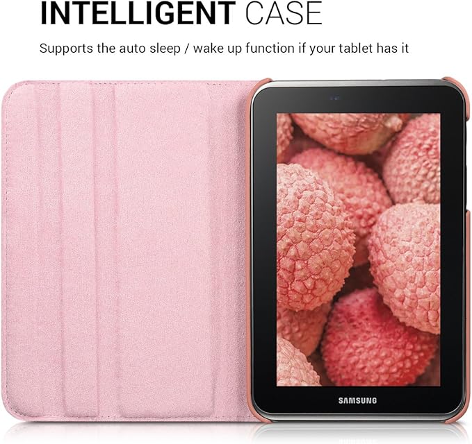 kwmobile Rotating Case Compatible with Samsung Galaxy Tab 2 7.0 P3110 / P3100 - Case PU Leather Tablet Cover with Stand - Rose Gold
