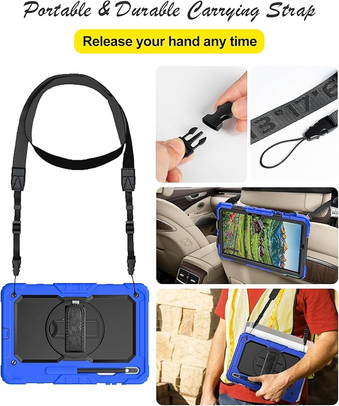 Case for Samsung Galaxy Tab S8 Plus 2022/S7 FE/S7 Plus 5G 12.4-inch Tablet Case Protective [with Screen Protector] Rotatable Kickstand S Pen Holder Hand/Shoulder Strap (Blue)