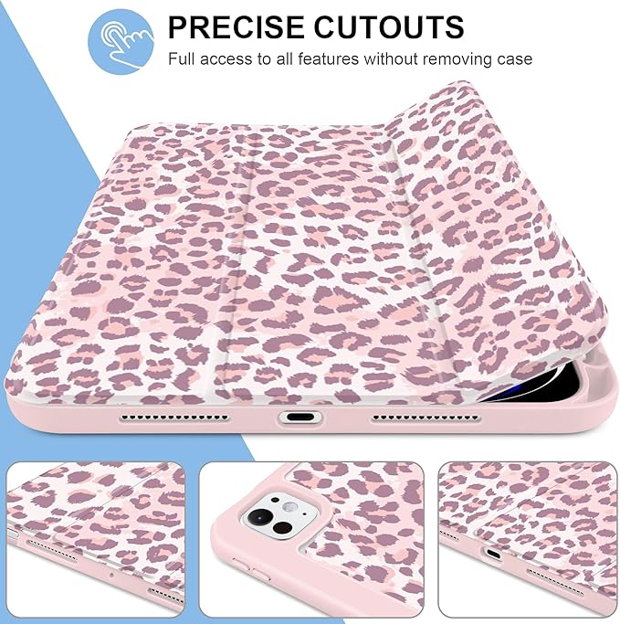 MecBevia Case for iPad Pro 11 inch M5 2025 / M4 2024 (6th/5th Gen) A3357 A3358 A3359 A2836 A2837 A3006 – Built-in Pencil Holder &amp Auto Wake/Sleep Leopard Print