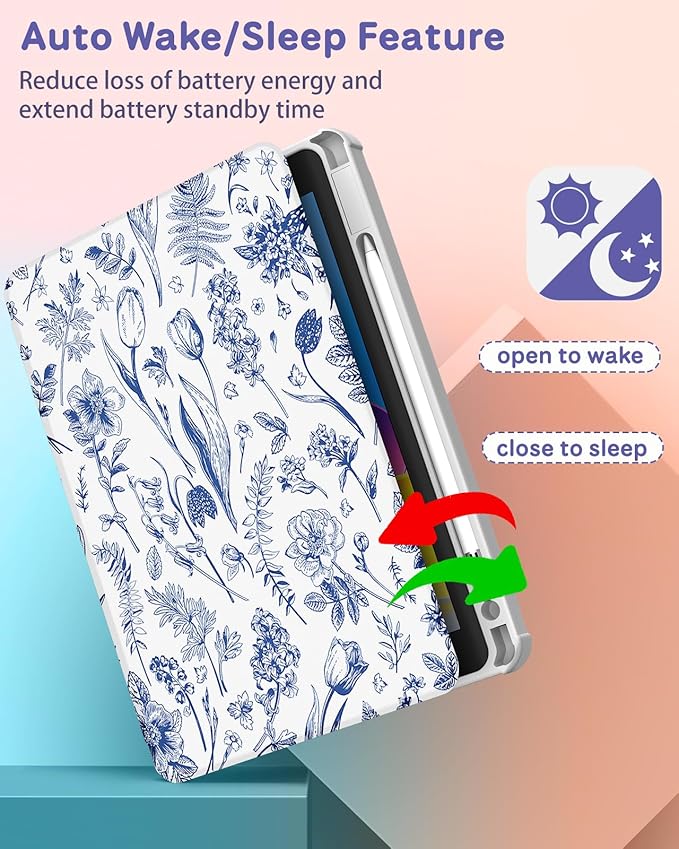 for iPad Air 11 inch Case Air 5th/4th Generation 10.9 Pro 11'' Case Women Girls for Apple Pencil Holder Cute Girly Flower Floral Rotating Folio Cover for iPad Air 5/Air 4/Pro 11