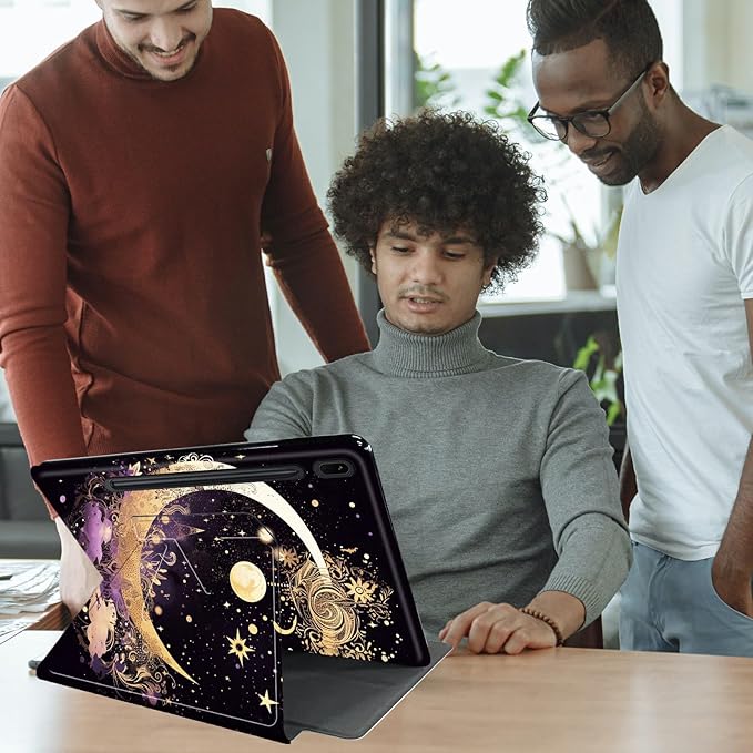 Case for Samsung Galaxy Tab S8 Plus 2022/S7 FE 2021/S7 Plus 2020 12.4 Inch Tars and Moon Theme 360 Degree Rotating Stand Smart Protective Cover for Samsung S7 FE Tablet