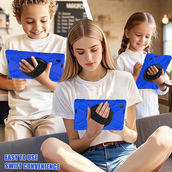 Tablet Case Compatible with Lenovo Tab 10.1(TB-311XU) /K10C TB311FU 2025 Case Protective Heavy Duty Rugged Shockproof Drop Protection Cover Shoulder Strap for Kids Silicone Cover(Blue)