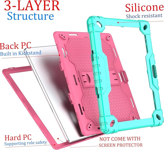 for Vankyo MatrixPad S10 Tab Case YQSAVIOR CUPEISI Coopers YQ10S VIVIMAGE A10 A38 BYANDBY BYYQ10S 10.1 Case Built in Kickstand Shoulder Strap Shell with Screen Protector (Green+Pink/1 Pcs)