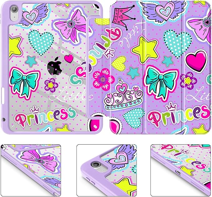 Case for iPad 11 inch A16 2025 Generation 11th / iPad 10.9 inch 2022 10th Gen Buit in Pencil Holder with Shockproof Cover Clear Transparent Back Shell Auto Wake/Sleep Girlis Pink Pattern