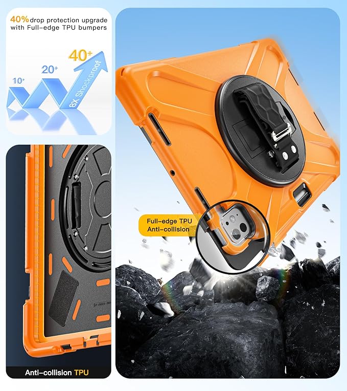 BRAECN Case for iPad Pro 11 inch M5 2025 &amp M4 2024 4 Layers Heavy Duty Full-Body Protection Screen Protector Pencil Holder 360° Rotating Handle Kickstand Shoulder Strap Kids Friendly