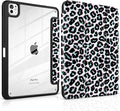 TWOLSKOO Case for iPad Pro 11-inch (M5 2025 / M4 2024) Clear Acrylic Back with TPU Bumper Pencil Holder Trifold Stand Auto Sleep/Wake Black Leopard
