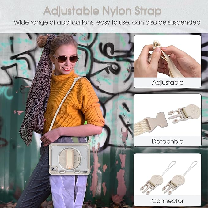 BRAECNstock Case for iPad mini 7 (A17 pro) 2024 &amp Mini 6 2021 8.3-inchShockproof Protective Cover with Pencil HolderScreen Protector360° Rotating Hand Strap/Stand-Khaki