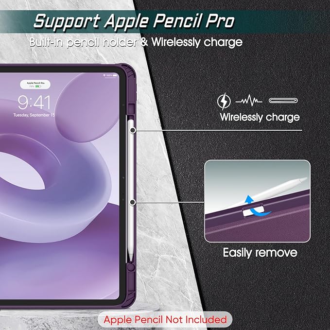 Fintie Magnetic Stand Case for iPad Air 13-inch M4/M3/M2 (2026/2025/2024) - Multiple Angles Shockproof Rugged Soft TPU Cover with Pencil Holder Auto Sleep/Wake Purple