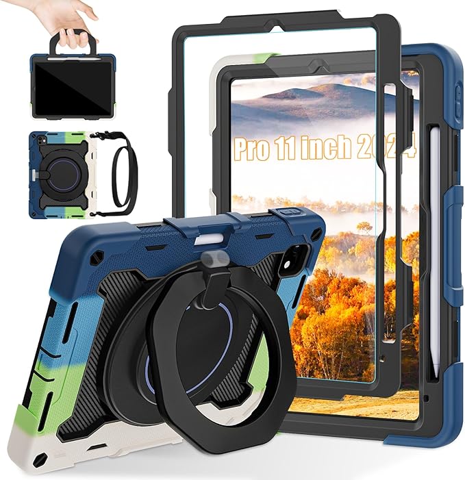 ROISKIN for iPad Pro 11 inch Case (M5/M4 (2025/2024)) Pro 11'' 6th/5th Gen -with HD Screen Protector 360 Kickstand/Handle Shoulder Strap Pen Holder Heavy Duty Military Grade - Kids Friendly