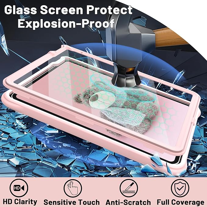 Case for iPad A16 11-inch (2025) &amp iPad 10th Gen 10.9-inch (2022) HD Screen Protector Strong Military-Grade Full-Body Shockproof Protection 360° Rotating Handle Strap &amp Shoulder Strap Pink