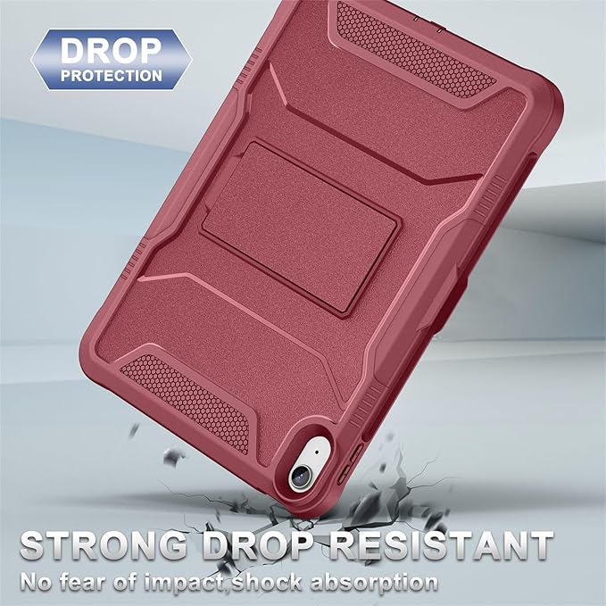Soke Case for iPad (A16) 11th Generation 11-inch 2025 iPad 10th Generation 10.9-inch 2022 with Built-in Screen Protector and Kickstand Rugged Full Body Protective Cover - Dark Red