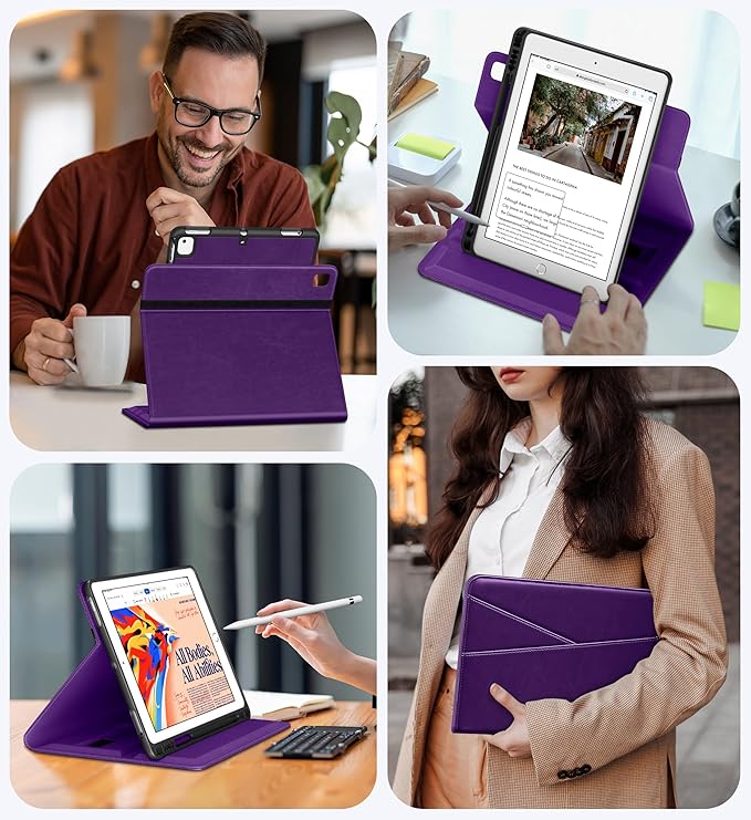 DTTO for iPad 6th / 5th Generation 9.7 Inch (2018/2017) iPad Air 2 / Air 1 Case 360 Degree Rotating Premium Leather Folio Stand Cover with Pencil Holder Dark Purple