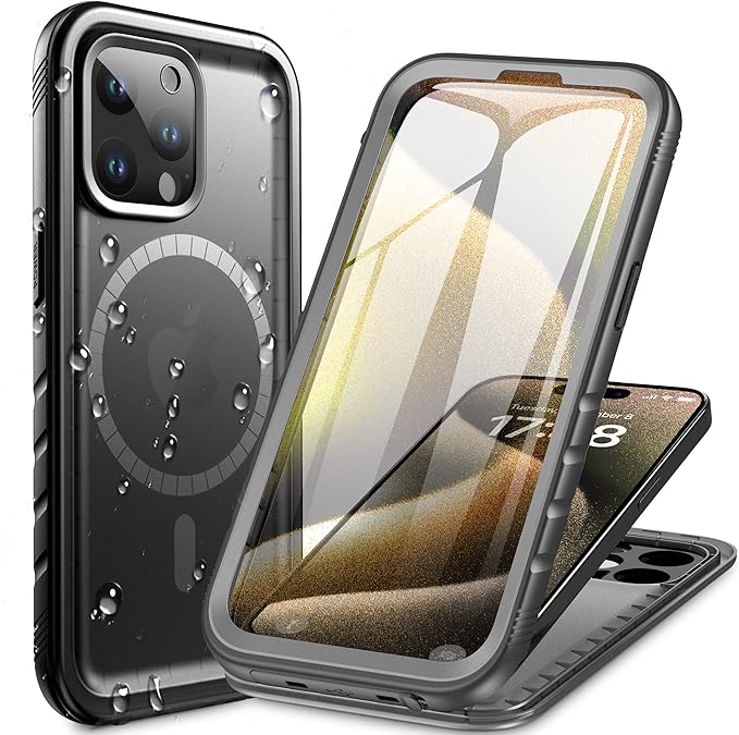 Cozycase for iPhone 14 Pro Max Waterproof Shockproof Dustproof Case [Compatible with MagSafe] - Heavy Duty/360 Full Body/Military Grade/Rugged Built in Screen/Camera Protector with Lanyard Black