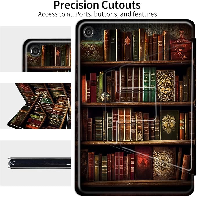 Case for All-New Amazon Fire HD 10 Tablet (13th Generation 2023 Release)360 Degree Rotating Swivel Stand PU Leather Cover with Auto Wake SleepVintage Bookshelf