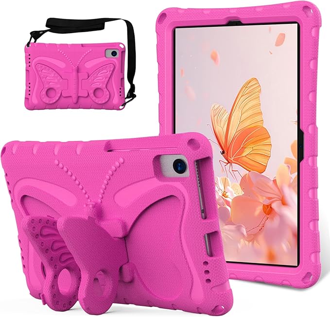 YEMENGHUA Heavy Duty Protection Compatible with Samsung Galaxy Tab S5e 10.5 (2019) SM-T720Lightweight EVA Kid Friendly Shockproof Protective CaseShoulder Strap Case Butterfly Kids Case(Rose red)