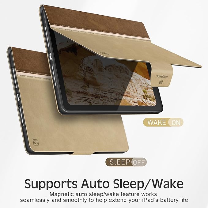KingBlanc Case for iPad (A16) 11th Generation 11-inch 2025 iPad 10th Generation 10.9 2022 with Pencil Holder Vegan Leather Protective Stand Cover Auto Sleep Wake Multi-Angle Viewing/Typing Beige