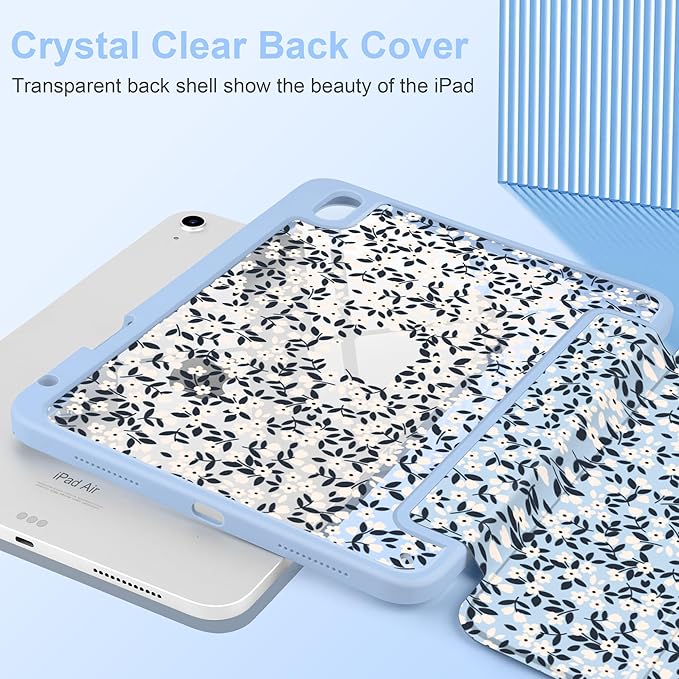 MecBevia Case for iPad Air 11-inch M4 2026 / M3 2025 / M2 2024 Slim Protective Cover with Built-in Pencil Holder Auto Wake/Sleep Vintage Ditsy Floral