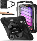BRAECNstock Case for Apple iPad mini 7 (A17 Pro) 2024/ Mini 6 2021 8.3 Rugged Protective with Screen Protector Pencil Holder Rotating Hand Strap &amp Stand iPad mini 7th/6th Gen Case Kids Black