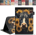 Case for Amazon Kindle Fire 7 Tablet (7 9th/7th Generation 2019/2017 Release) Slim PU Leather Cover with Card Slot &amp Auto Wake/Sleep American Flag Cow Sunflower