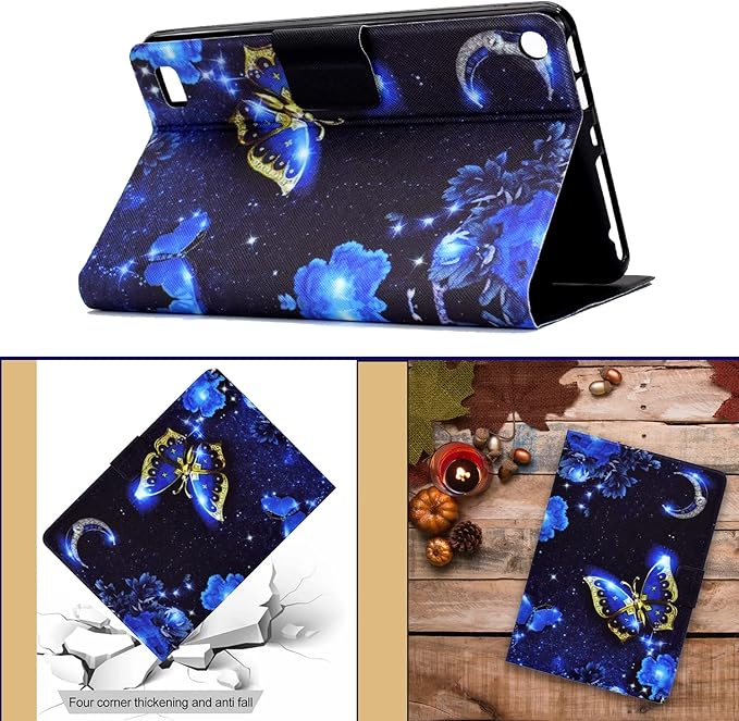Case for Kindle Fire 7 Tablet Case (9th/7th/5th Generation 2019/2017/2015 Release) PU Leather Slim Folding Stand Book Wallet Shockproof Cover with Pockets [Auto Wake/Sleep] Blue Butterfly