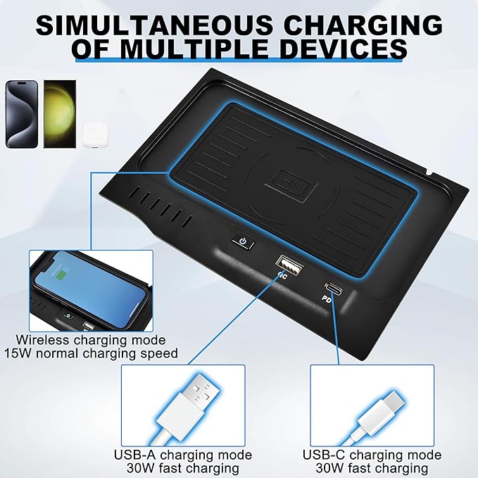 Wireless Charger for 2019 2020 2021-2024 Nissan Altima L34 Style Accessories USB-A USB-C Phone Wireless Fast Charging Panel for S/SR/SV/SR VC-Turbo/SL/Platinum/latinum VC-Turbo/Edition One