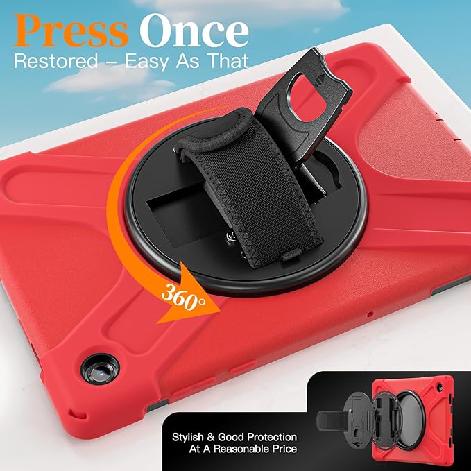 Lunivop Case Compatible with Samsung Galaxy Tab A11 Plus Case 11 Inch 360° Rotating Stand/Hand Strap with Built-in Screen Protector Heavy Duty Tablet Cover for Samsung Tab A11+ Plus Red
