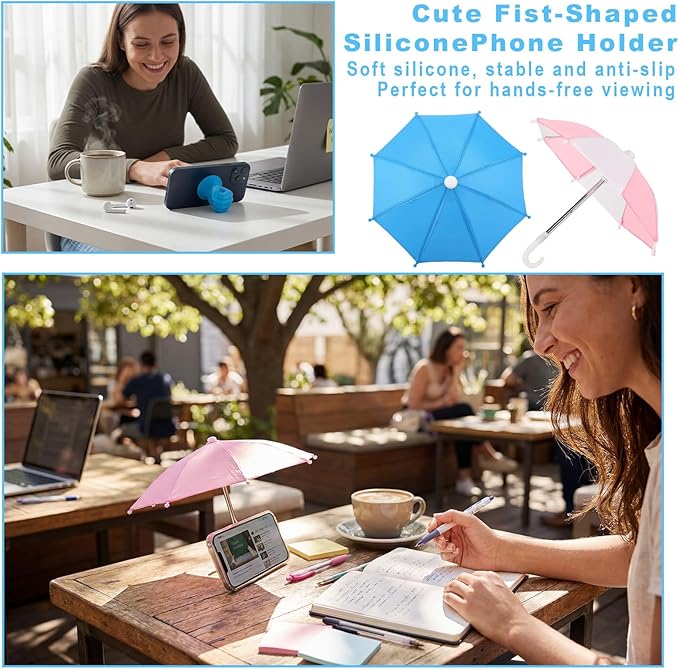 16 Sets Phone Umbrella Sun Shade Bulk with Adjustable Fist Hand Suction Cup Stand Universal Cell Phone Umbrella Sun Shield Mobile Holder for Summer Outdoor Beach Pool Travel UV Protection