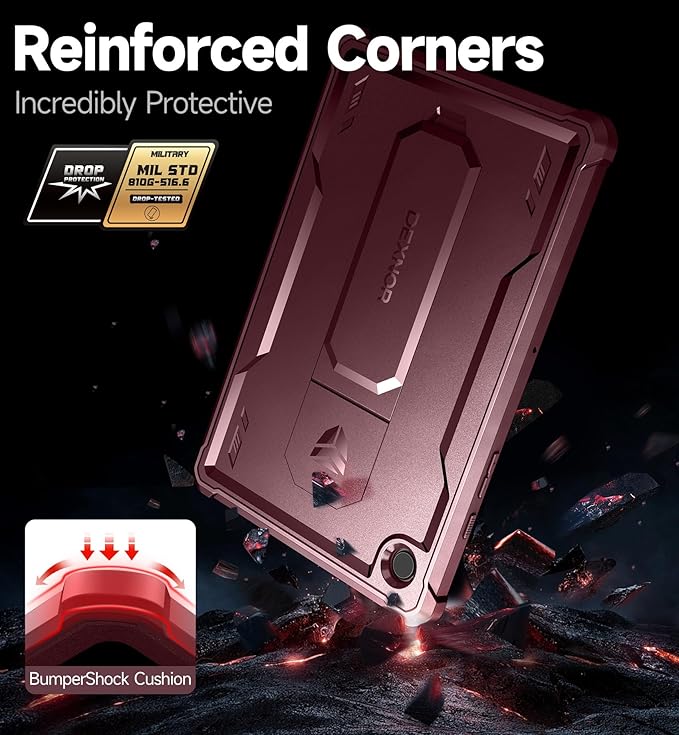 Dexnor Case for Samsung Galaxy Tab A8 10.5 Inch 2022 [Built in Screen Protector &amp Kickstand] Heavy Duty Shockproof Full Body Protective Cover for Galaxy Tab A8 Case-Red