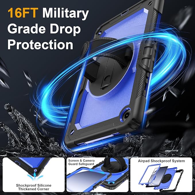 Case for Samsung Galaxy Tab A9+/A9 Plus 11 Inch 2023(SM-X210/X216/X218) Ubearkk Full-Body Drop Protection Case with Screen Protector 360° Rotating Stand and Hand/Shoulder Strap Dark Blue