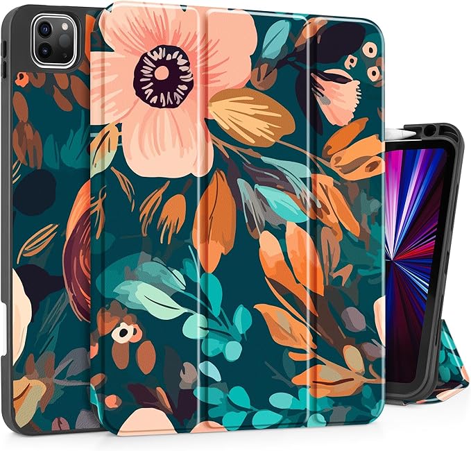 May Chen Case for iPad Pro 11 inch (4th 3rd 2nd &amp 1st Gen) 2022 2021 2020 2018 Trifold Stand + Pencil Holder + Auto Wake/Sleep + Soft TPU Protective Stand Back Cover Abstract Florals