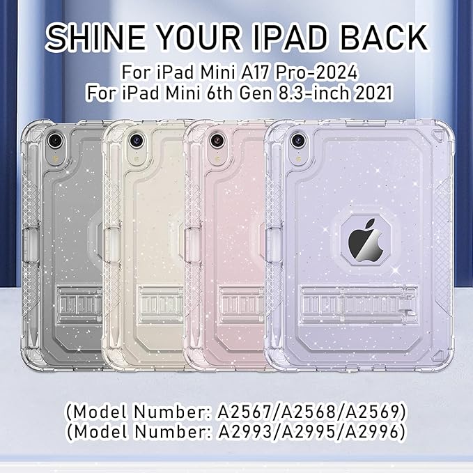 Case for iPad mini A17 Pro for iPad mini 7th/6th Generation Case 8.3 inch 2024/2021 with Pencil Holder/Stand Slim Cover for i Pad Mini 7/6 (Clear Glitter)