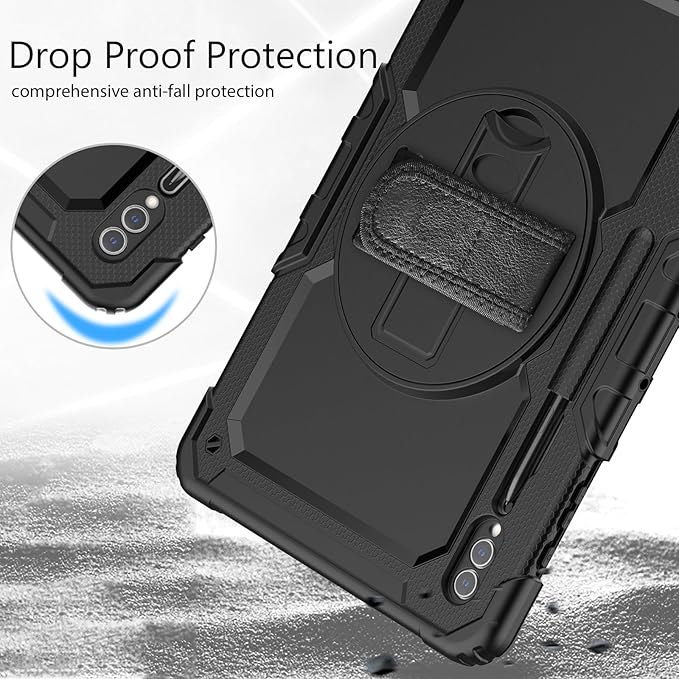 Case for Samsung Galaxy Tab S10 Ultra / S9 Ultra / S8 Ultra Case 14.6 inch with Screen Protector Hand Strap Shoulder Strap Rotating Stand and Pen Holder Black