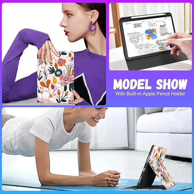 for iPad 10th Generation Case 10.9 Inch for iPad 11th(A16) 2025 Girls Cute Women Folio Cover with Pencil Holder Flowers Floral Aesthetic Girly Kawaii Teens Tablet Cases for Apple 10/11