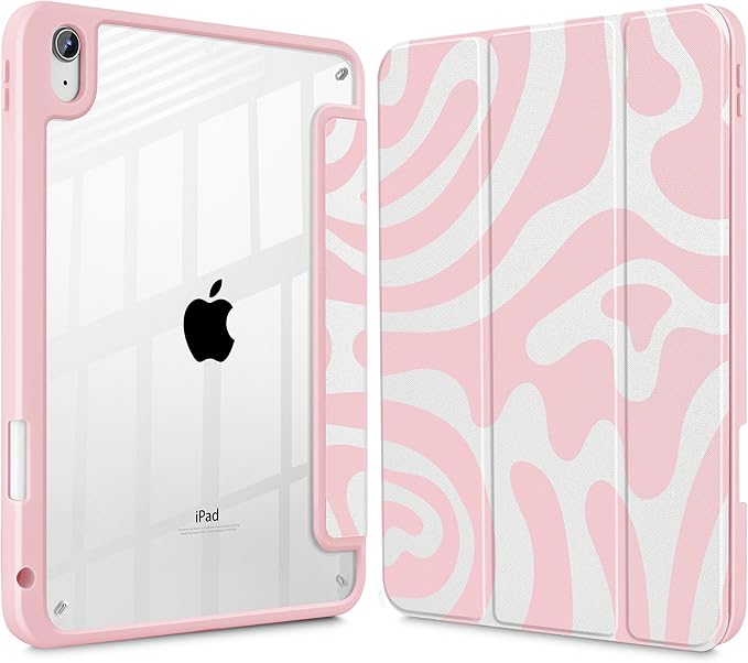 Tuiklol Case for iPad 11 inch (A16 Chip) 2025 Gen 11th / iPad 10.9 inch 2022 10th Gen Buit in Pencil Holder with Shockproof Cover Clear Transparent Back Shell Auto Wake/SleepPink-Waves