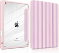 DONGKE for iPad 9th/8th/7th Generation Case 10.2 Inch (2021/2020/2019) [Auto Sleep/Wake &amp Pencil Holder] Clear Acrylic Back Trifold Stand Cover Pink Stripes