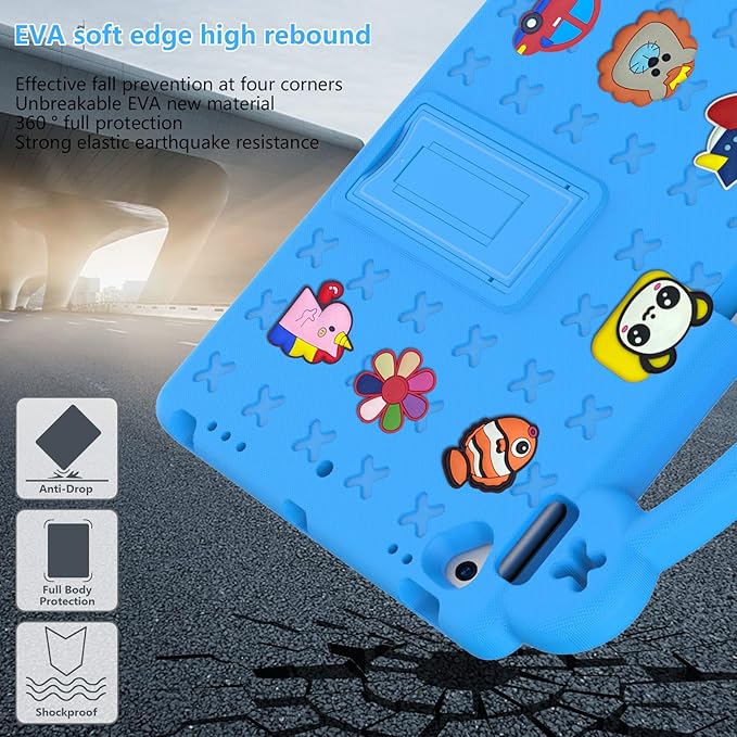 Dteck for iPad 9th/8th/7th Generation 10.2 Kids CaseCartoon Panda Shockproof Rugged Lightweight Convertible Handles Stand Kid Friendly Case with Pencil Holder for iPad 10.2 2021/2020/2019Sky Blue