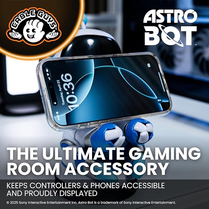 Cableguys Astro Bot Controller Holder &amp Phone Stand - Gaming Setup Accessories for Desk and Game Room Controller Stand Compatible with Xbox PlayStation &amp Most Standard Game Controllers