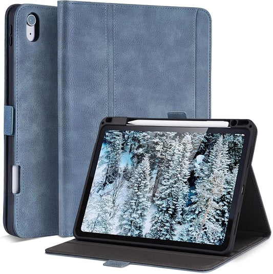 Handmade Case for iPad A16 11th Gen 11 Inch 2025 / iPad 10th Generation 10.9'' with Pencil Holder PocketMulti Angles StandMagnetic ClosureVegan Leather CoverAuto Sleep/WakeLight Blue