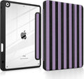 DONGKE for iPad 9th/8th/7th Generation Case 10.2 Inch (2021/2020/2019) [Auto Sleep/Wake &amp Pencil Holder] Clear Acrylic Back Trifold Stand Cover Purple Stripes