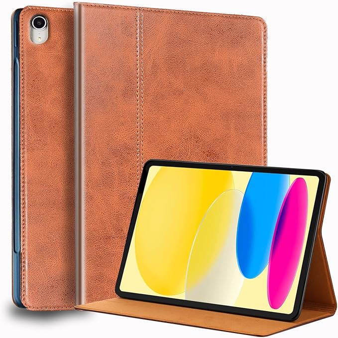 for Ipad (A16) 11th Gen 11 inch 2025 and Ipad 10th Generation 10.9 inch Case 2022 Genuine Leather Cover Protective ShellAuto Wake/Sleep.Brown