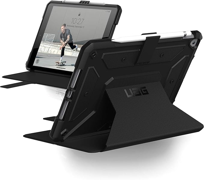 URBAN ARMOR GEAR UAG Designed for iPad 10.2 Case Black 9th Generation 2021 8th Gen 2020 Rugged Heavy Duty Protective Durable Folio Cover &amp Kick Stand w/Pencil Stylus Holder Metropolis Series