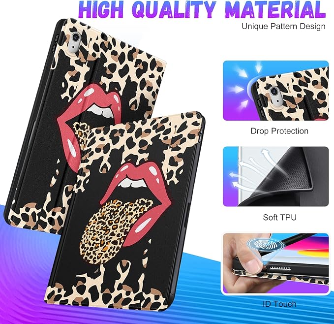 for iPad 10th Generation Case 10.9 Inch for iPad 11th(A16) 2025 Girls Cute Women Folio Cover with Pencil Holder Leopard Print Cheetah Design Funny Teens Unique Tablet Cases for Apple 10/11